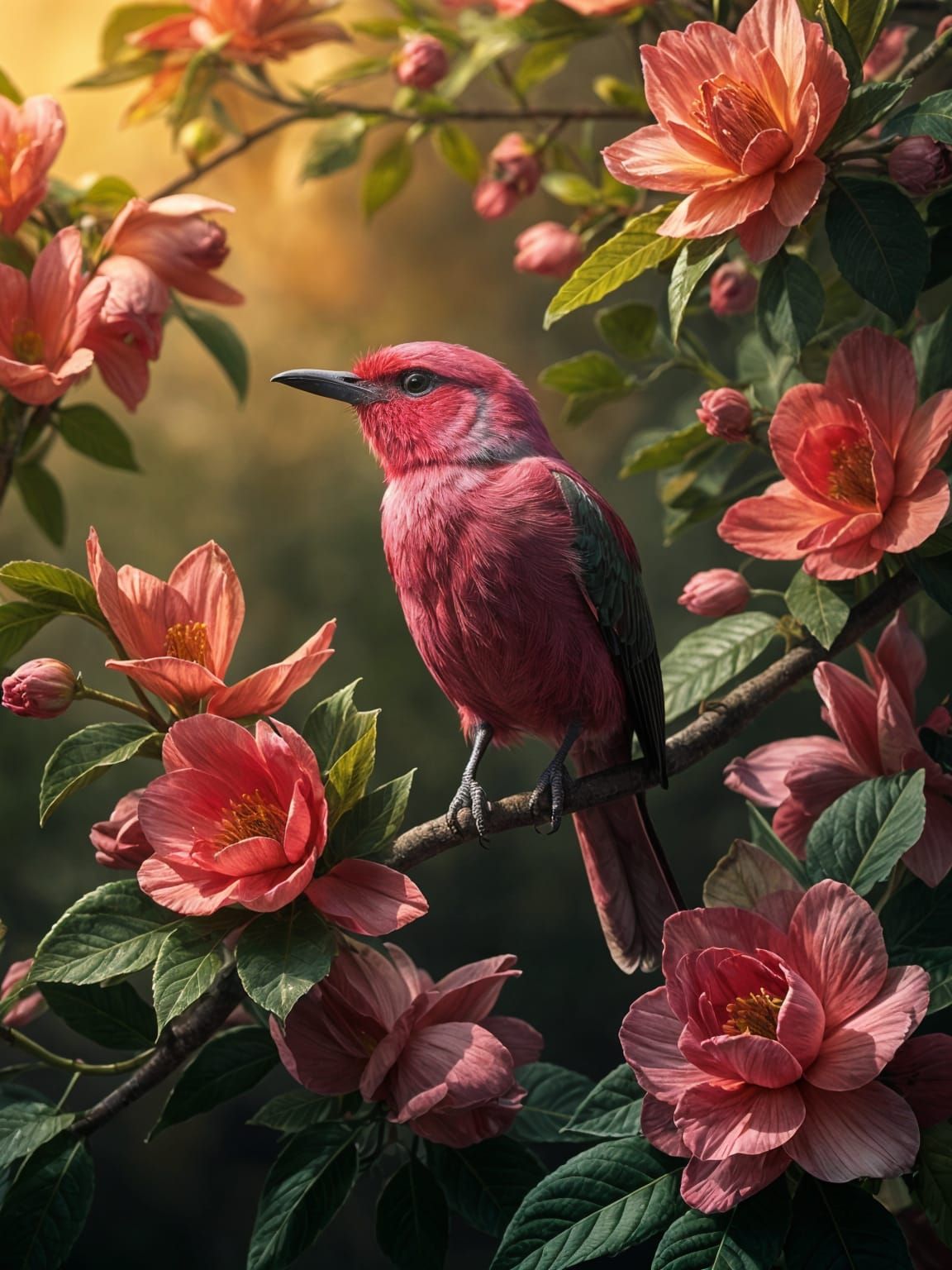 Hyperrealistic Floral Bird in Vivid Colors