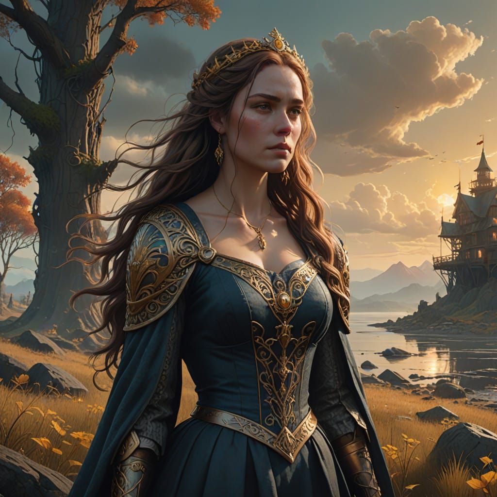 Elegant Fantasy Maiden in Medieval Hues