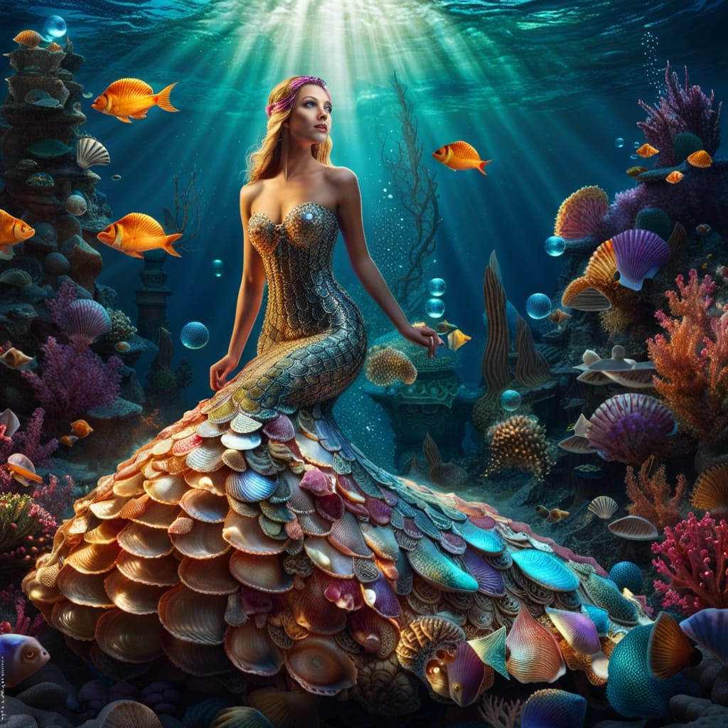 Underwater Mermaid in Seashell Dress