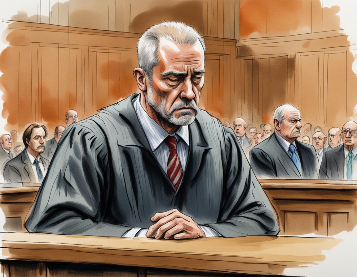 Convicted Criminal Sentencing: Courtroom Art Drawing