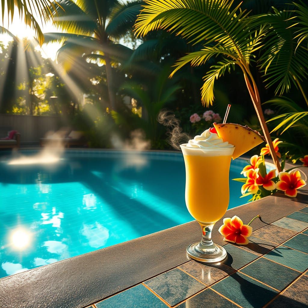 Tropical Oasis with Pina Colada and Majestic Pool