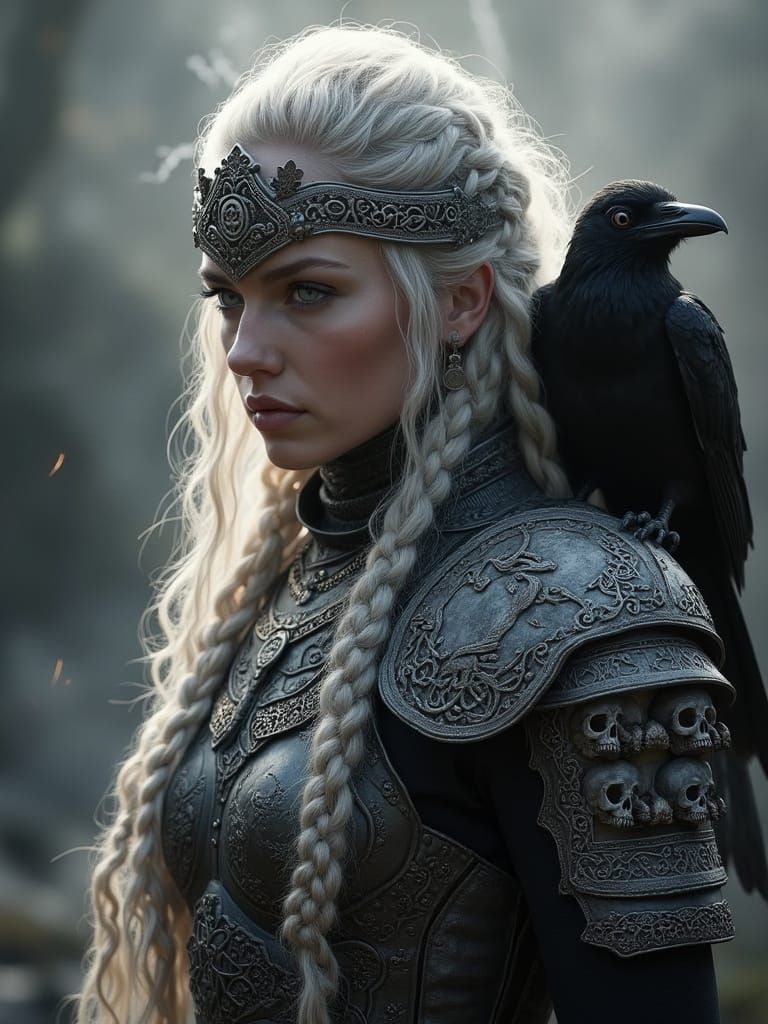 Surreal Norse Warrior Queen in Mythic Armor