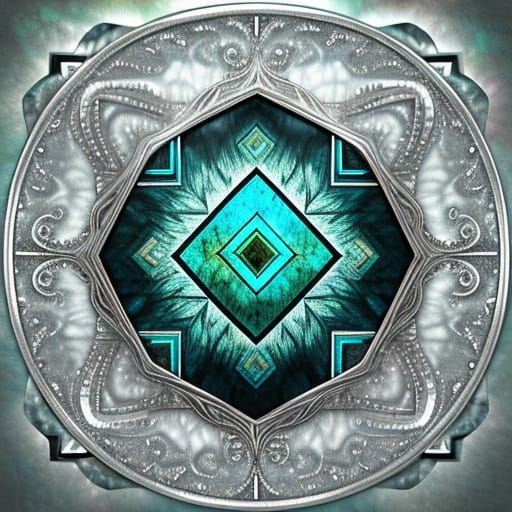 Vibrant Turquoise Fractal Abstract in Silver and Labradorite