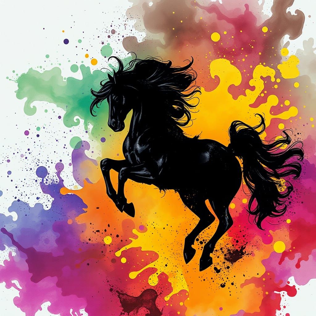Ink Horse Splatter Art in Fantasy Style