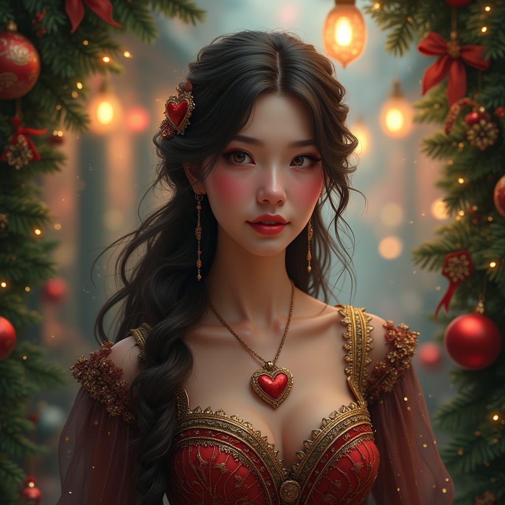 Whimsical Holiday Lady in Hyperrealistic Style