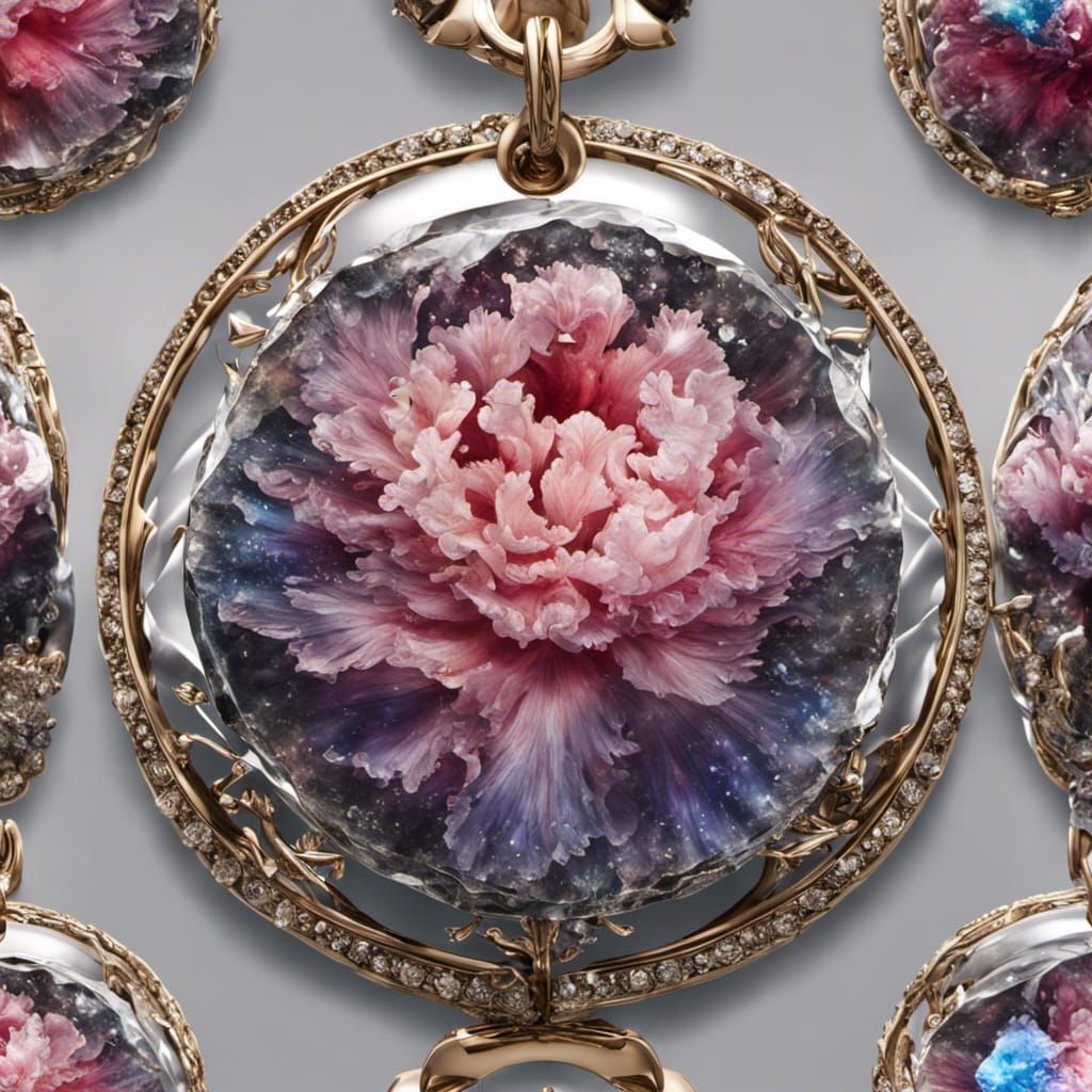 Galactic Crystal Carnation Pendant, Detailed Digital Art