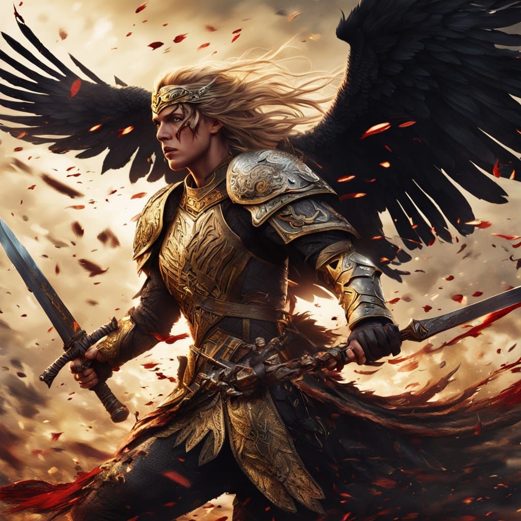 Valkyrie Charging into Battle in Folklore Style