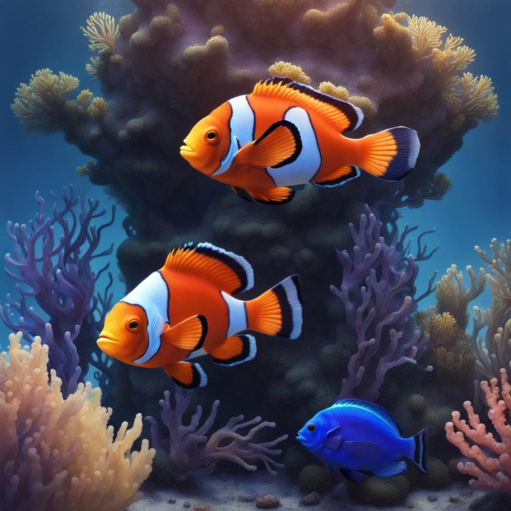 Underwater Scene with Clownfish in Watercolor Style