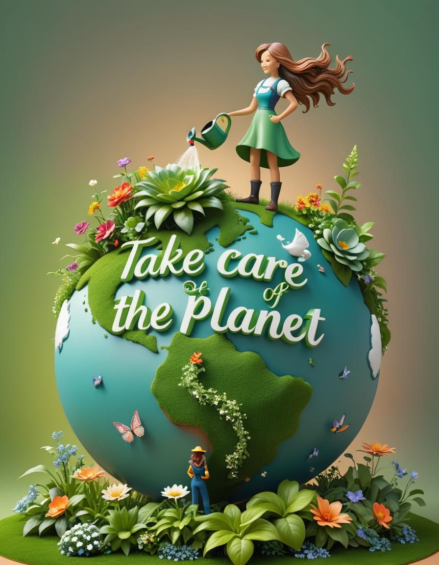 Elegant Female Gardener Waters Lush Globe Amid Whimsical Atm...