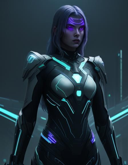 Surreal Cyberpunk Goddess in Metallic Armor