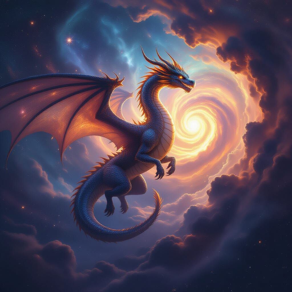 Cosmic Dragon of Starlight Soars Through Galactic Vortex