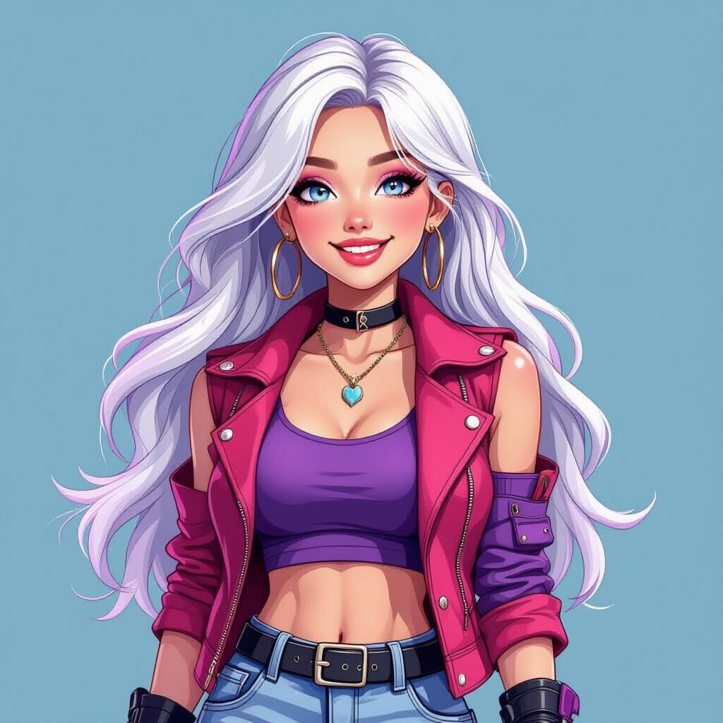 Woman with White Hair and Pink Tips in Vibrant Style