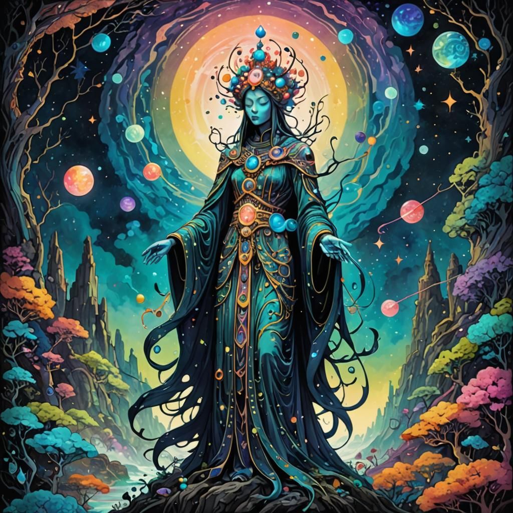 Psychedelic Galaxy Spirit in Neon Colors