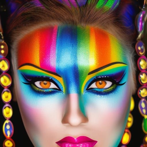 Rainbow Egyptian Eye Makeup in 60s Style