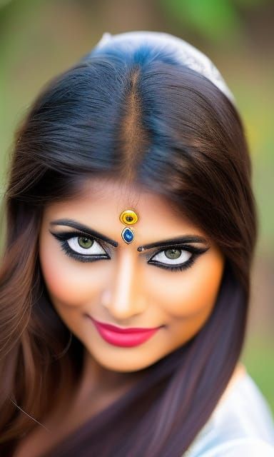 Beautiful Indian girl with green eyes and brown hair