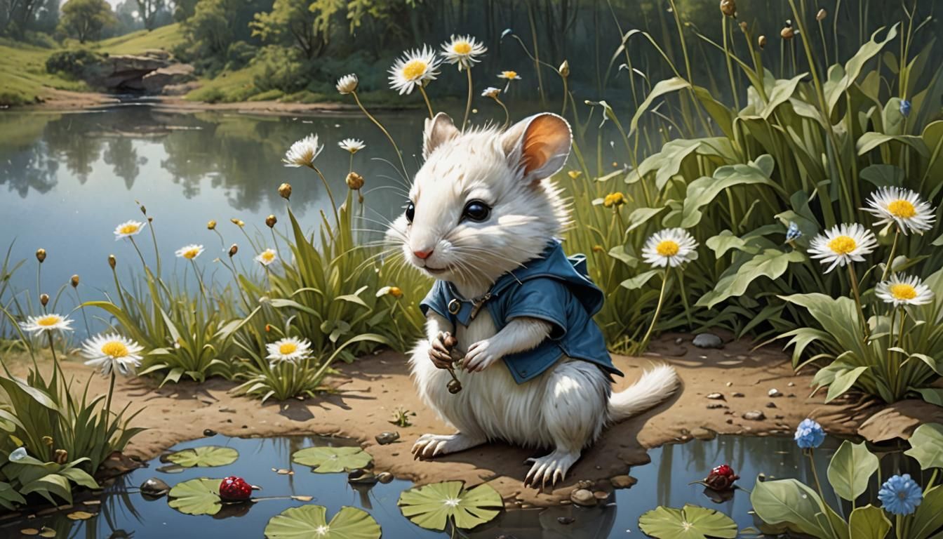 Whimsical Silver Kangaroo Rat Picnic Scene