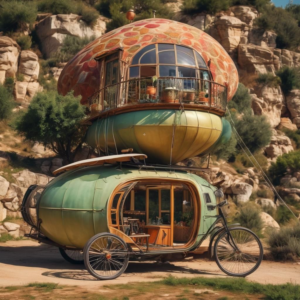Eco-Futurist Dirigible Bicycle on Rails