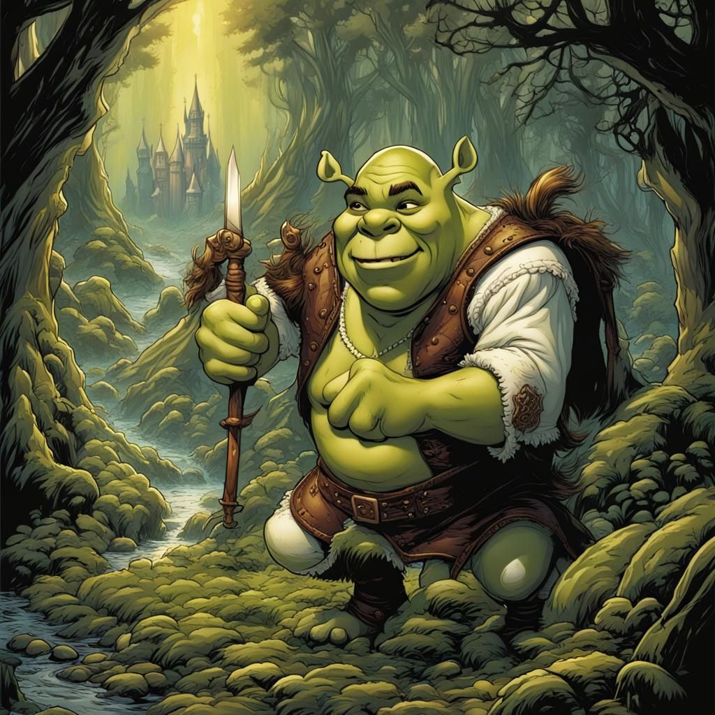 Shrek Portrait in Comic Book Art Style