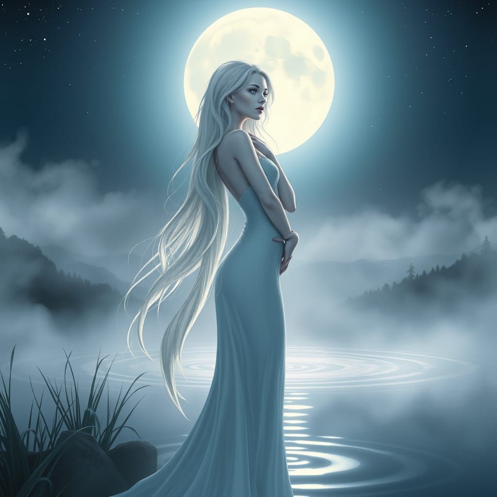 Mystical Moonlight Spirit in Art Nouveau Style