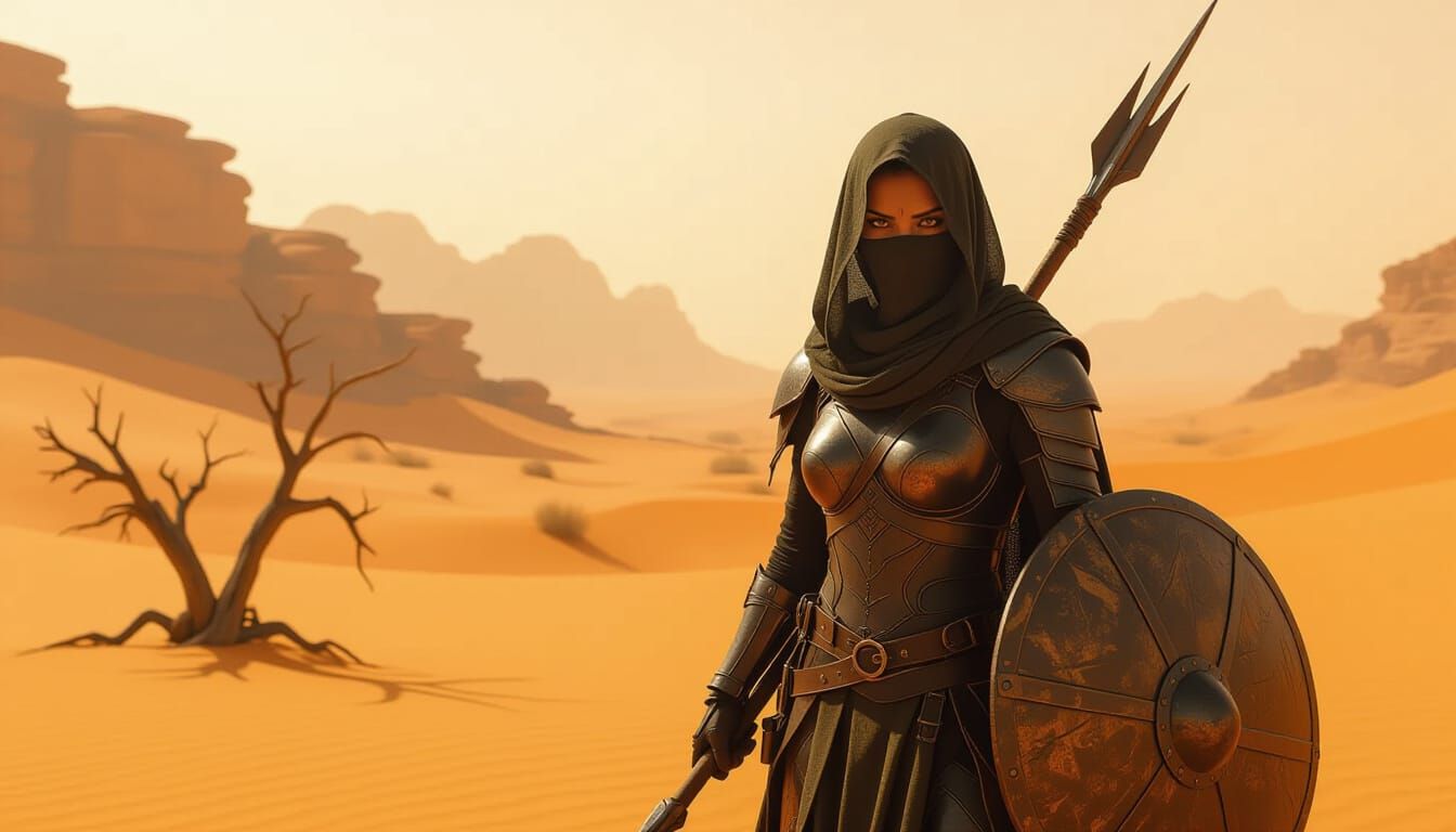 Desert Huntress Stalks Alien Prey on Barren World