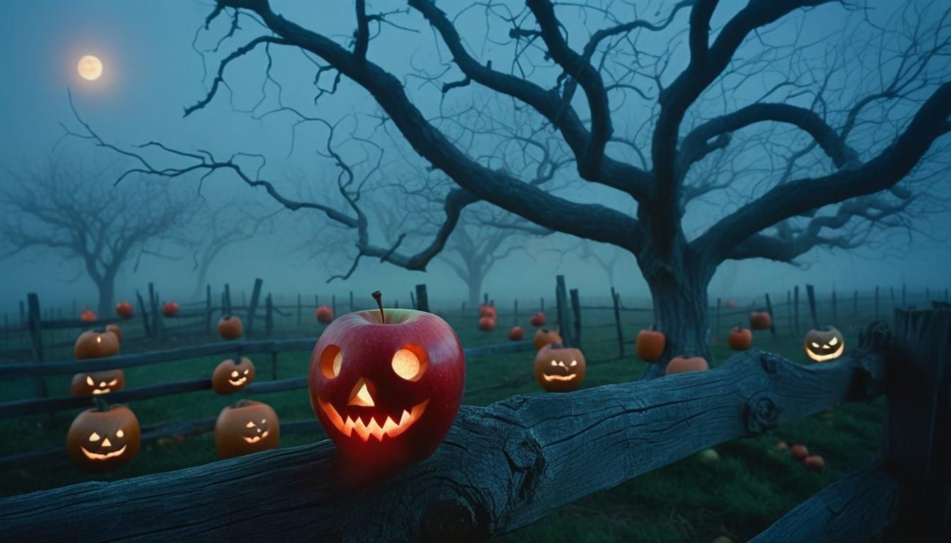 Ethereal Orchard: Surreal Apple in the Night