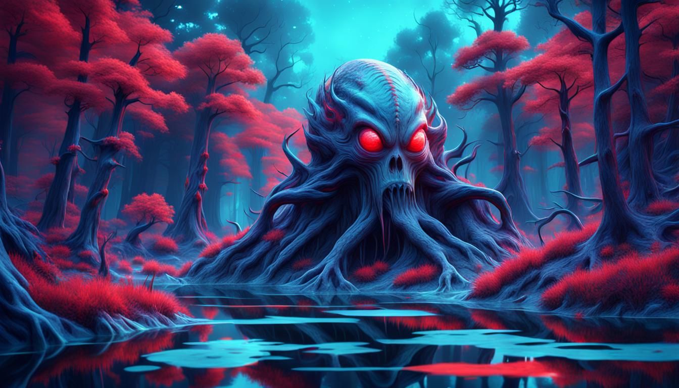 Eerie Alien Forest with Anaglyphic Textures in 8K