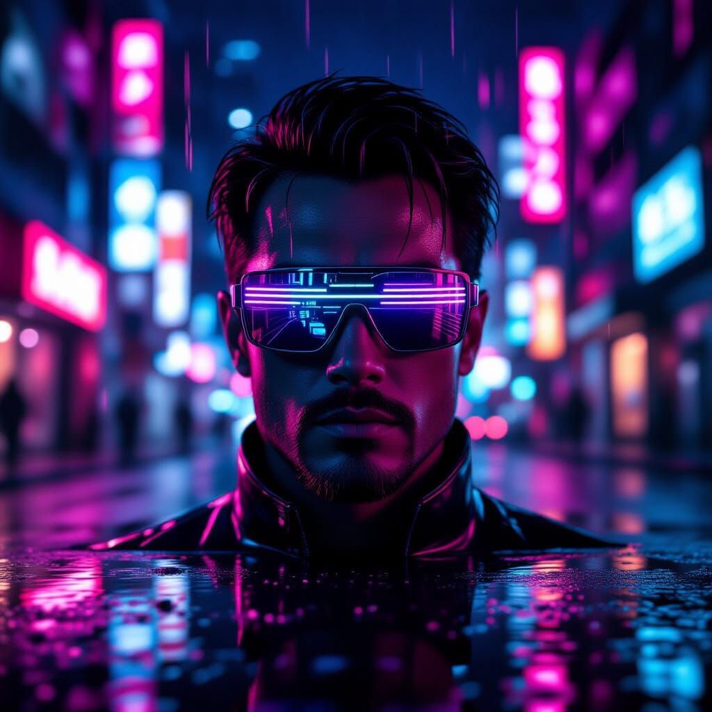 Mysterious Figure in Neon Tokyo Street Lights