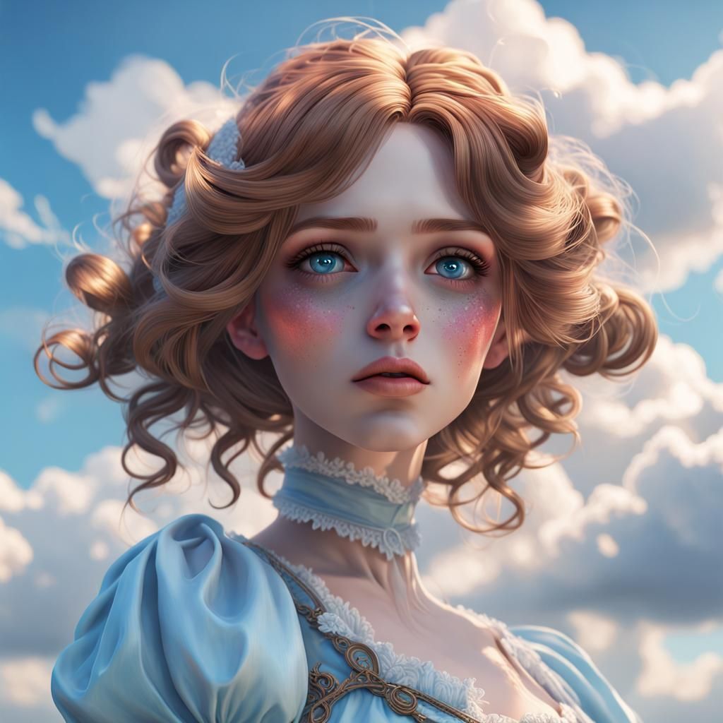 Sad Woman with Doll Makeup, Hyperdetailed Portrait