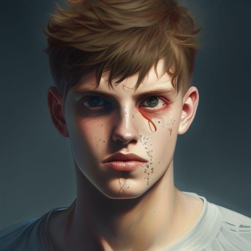 Demonic Teenage Boy Portrait in Hyperdetailed Style