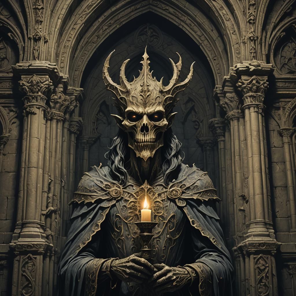 Grotesque Creature in Gothic Cathedral, Whimsical Horror