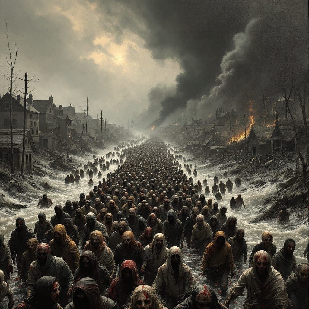 Refugee March in Style of Doré and Dali