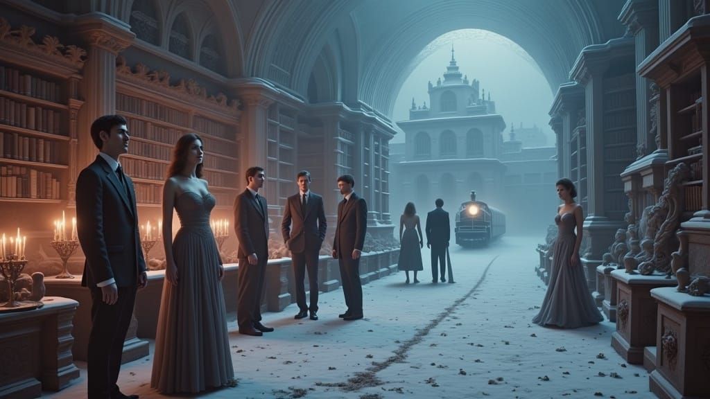 Dark Fantasy Scene in a Cluttered Egyptian-Inspired House