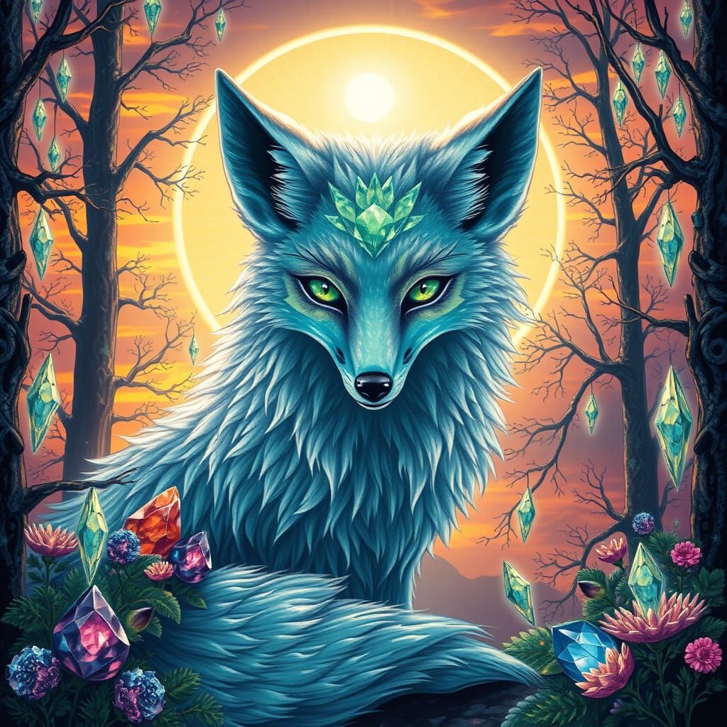 Majestic Diamond Fox in Celtic-Inspired Fantasy Landscape