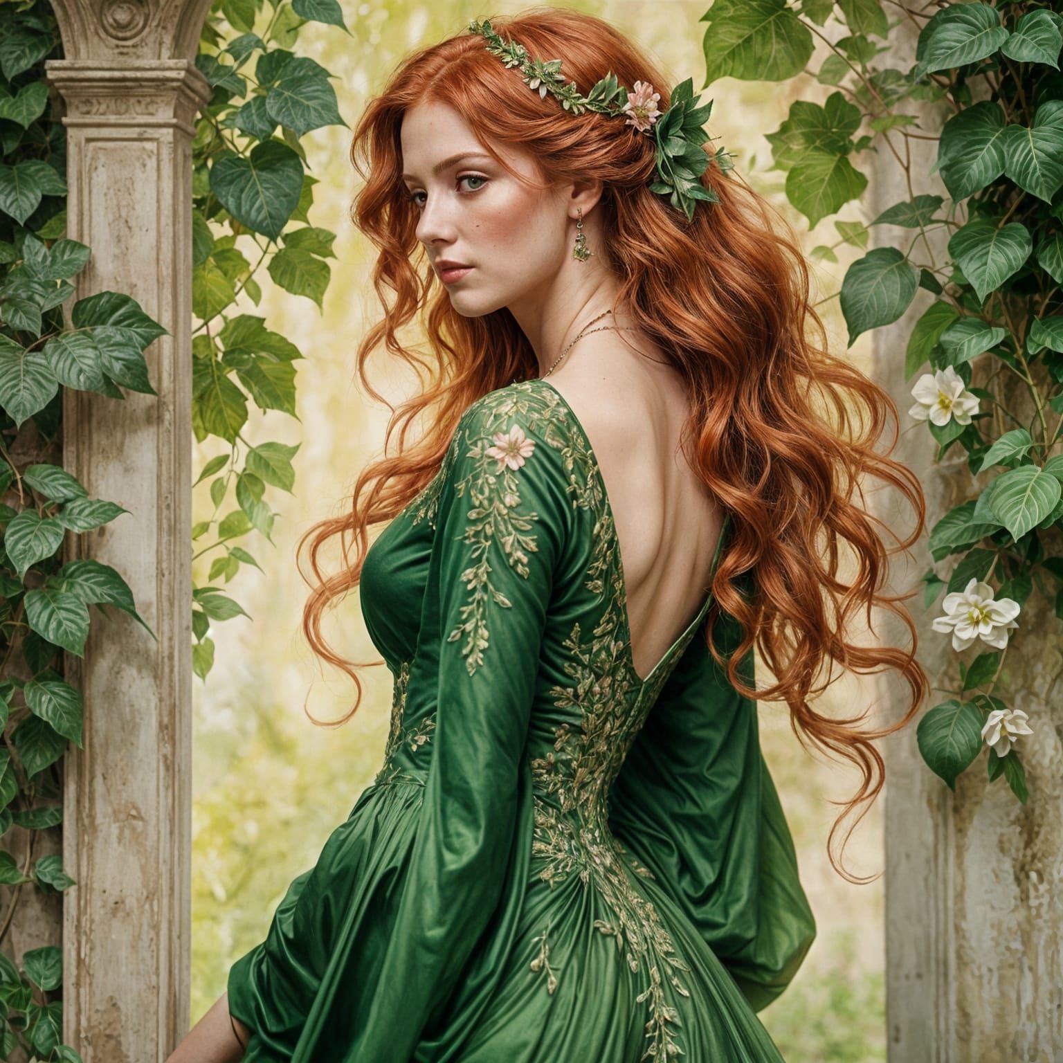 Beautiful Redhead in Impressionistic Watercolor Style