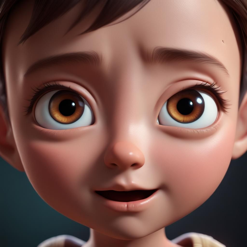 Adorable Large Head in Pixar-Style 3D Rendering