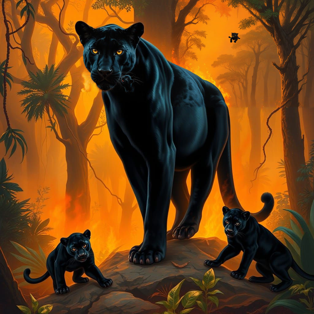 Wise Black Panther Surrounded by Fierce Jungle