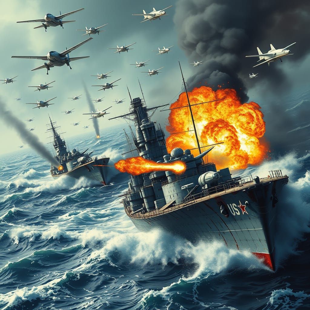 US Battleship Engages Russian Battleship in Futuristic Naval...