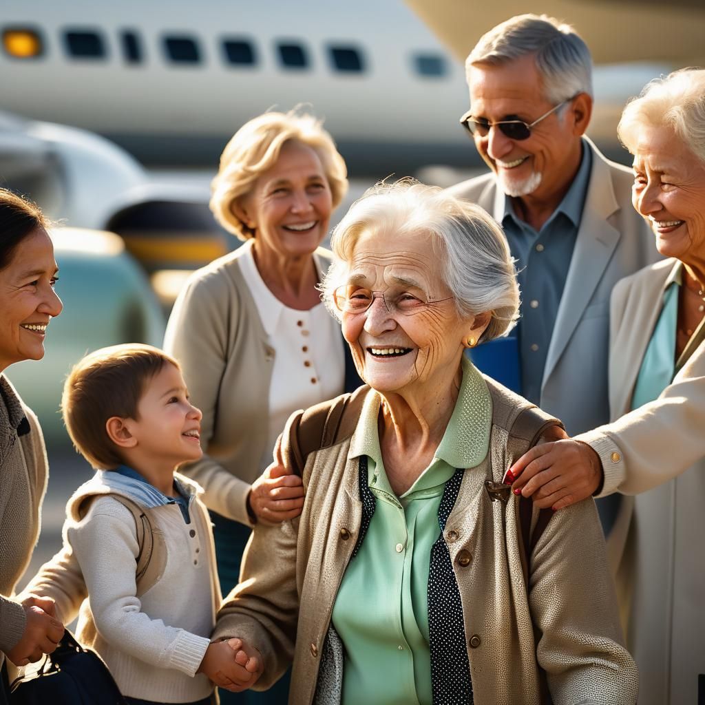 Heartwarming Family Reunion at Airport in Golden Sunlight