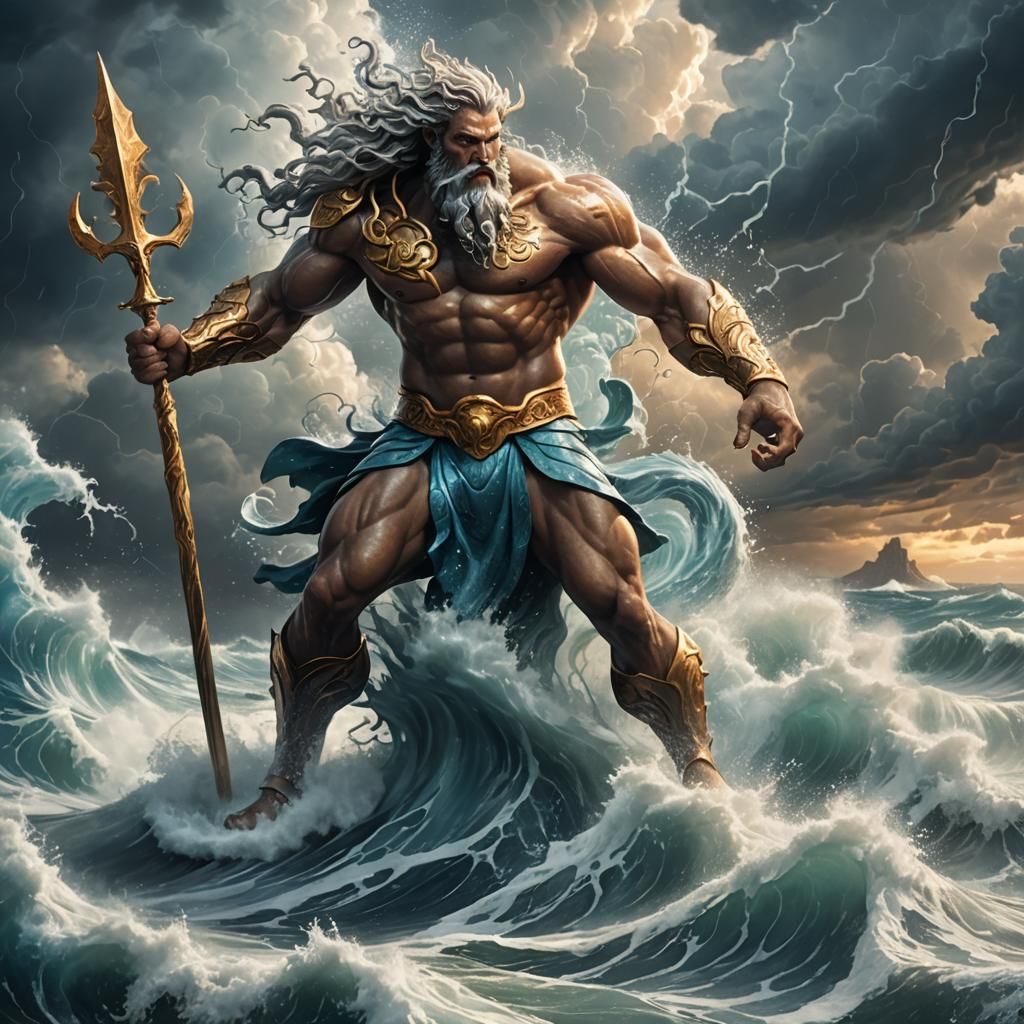 Poseidon in a Stormy Sea, Fantasy Art