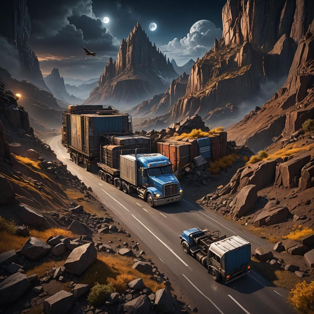 Trucker's Lonely Life: Detailed Matte Painting in Deep Color