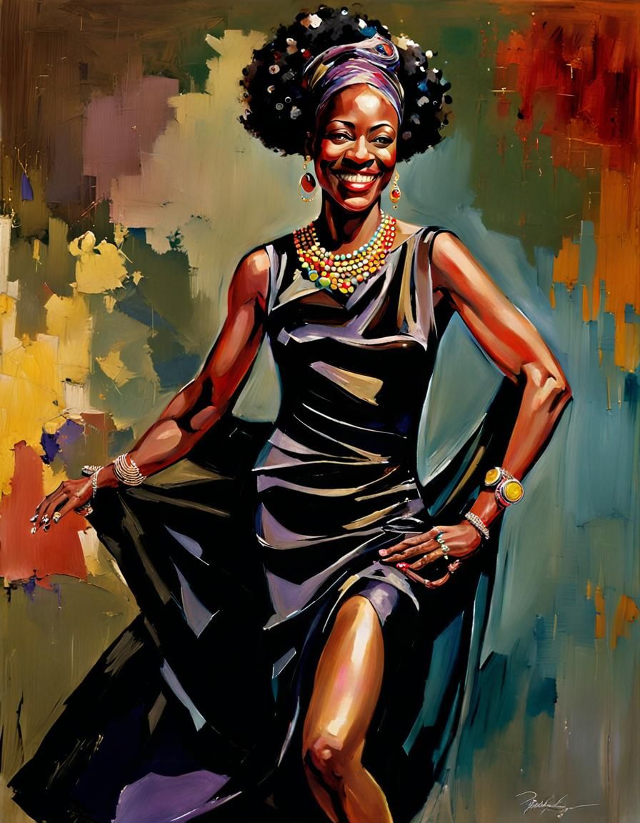 African Woman in Silk Dress: Surrealist Art