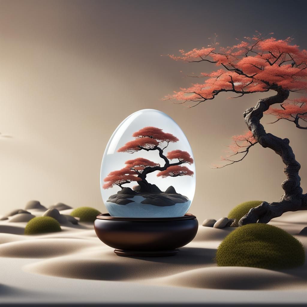 Zen Garden in Resin Egg, Ukiyo-e Style