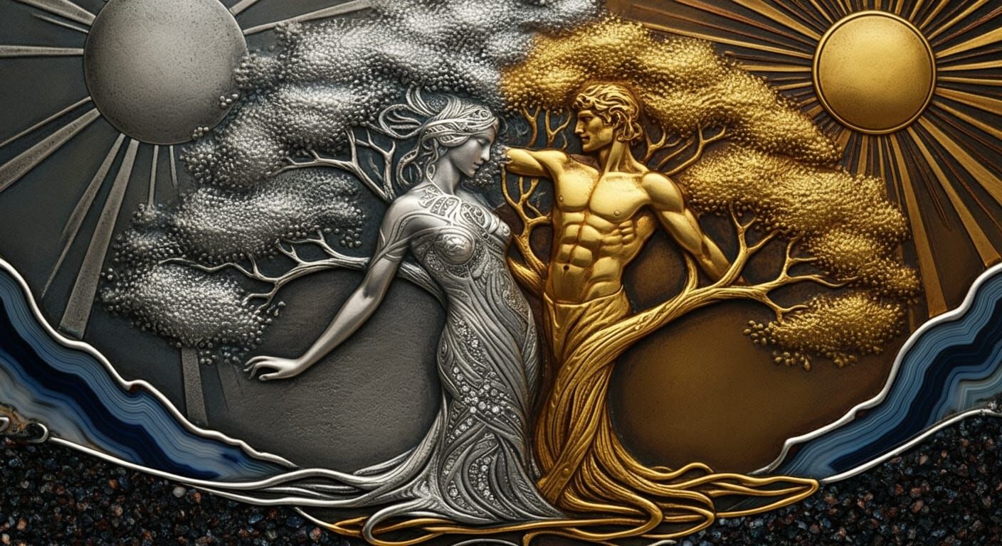 Ethereal Goddesses of Silver and Gold Amidst Celestial Beaut...