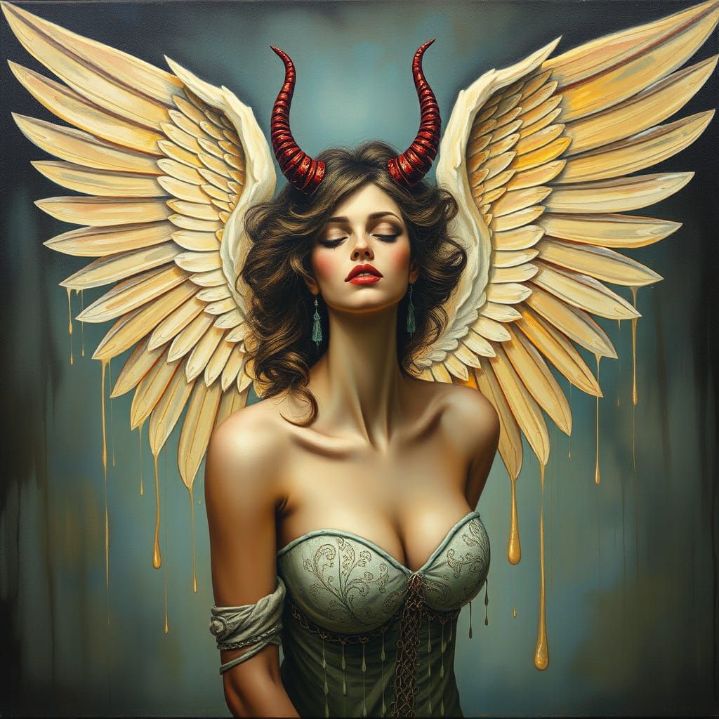 Surrealist Angel Melts into Dark Background