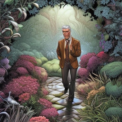 Silver Fox Man in Secret Flower Garden: Comic Art