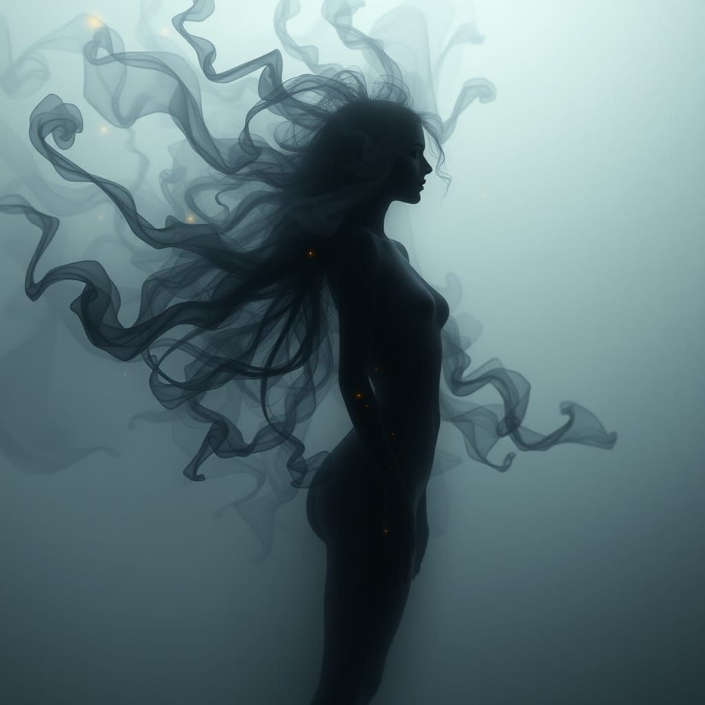 Ethereal Woman Made of Smoke and Mist
