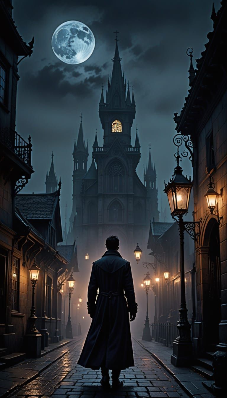 Gothic Vampire Ascends Cathedral Rooftops in a Dreamlike Twi...