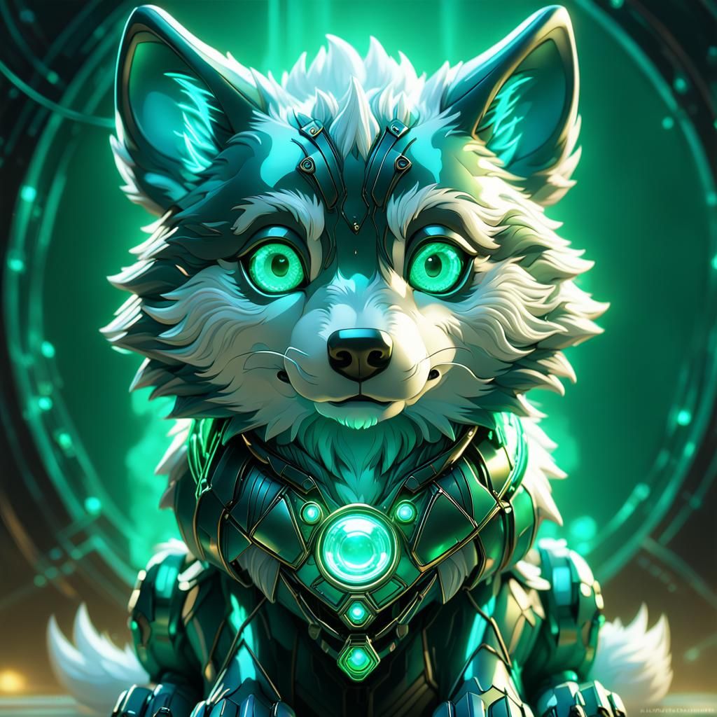 Adorable Glowing Baby Wolf Portrait in Surrealist Style