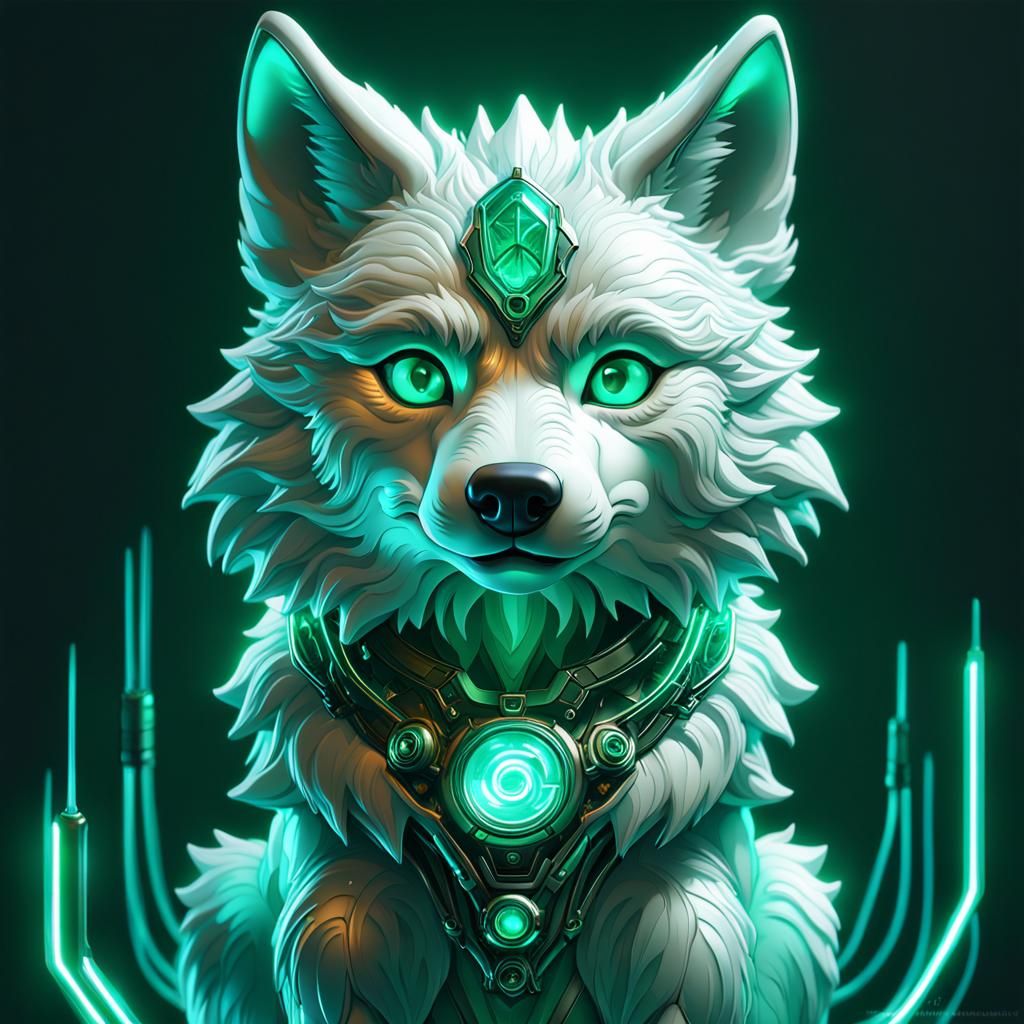 Adorable Glowing Baby Wolf Portrait in Surreal Style