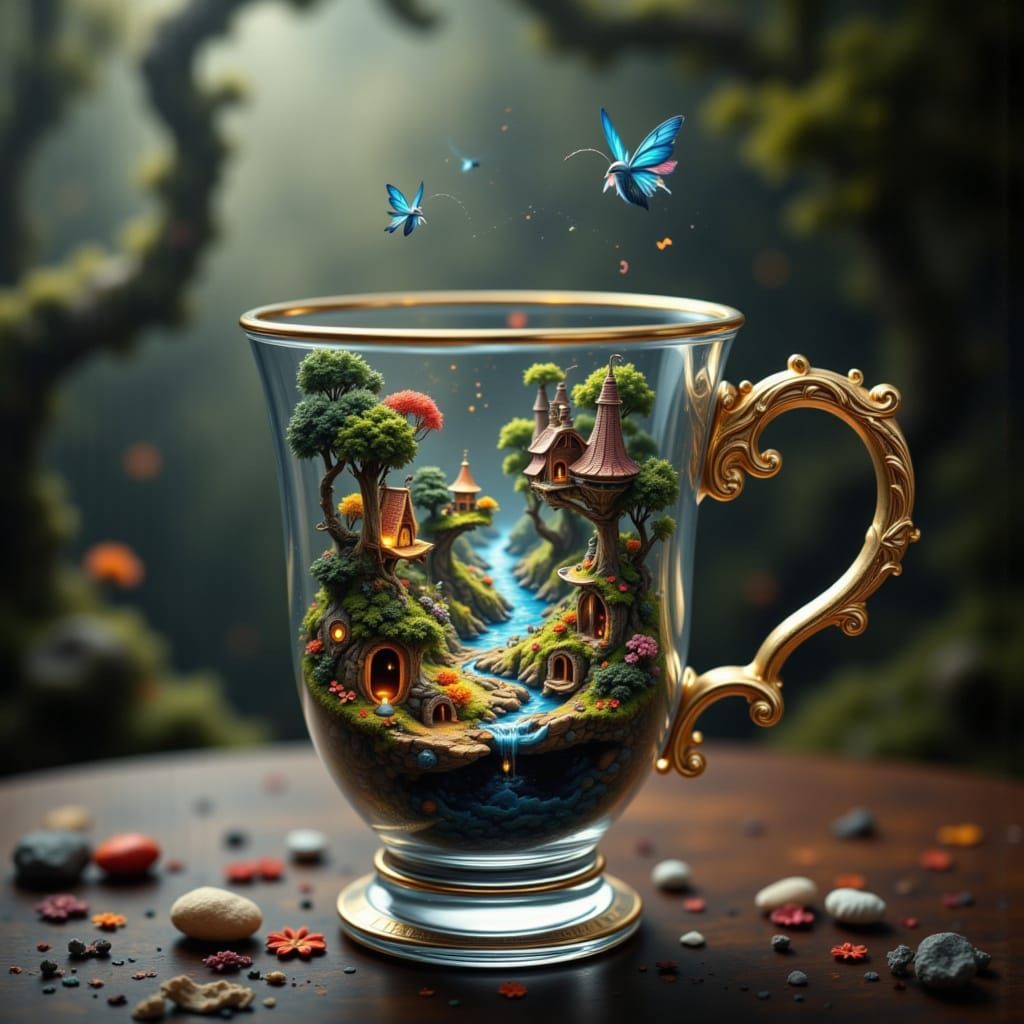 Mystical Fae Scene in a Glass Cup